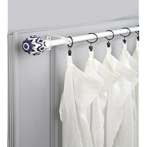 the decor mart 2834-4834 adjustable curtain rod for door amp windows with brackets set curtains hanging extendable iron metal pipe holder with handpainted bloom ceramic finial white 07534 diameter