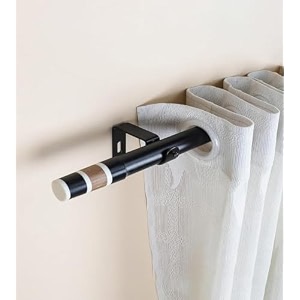 the decor mart 2834-4834 adjustable curtain rod for door amp windows with brackets set curtains hanging extendable iron metal pipe holder with bw wood finial black 07534 diameter