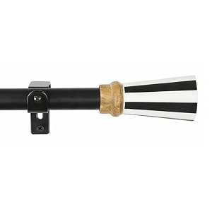 the decor mart 2834-4834 adjustable curtain rod for door amp windows with brackets set curtains hanging extendable iron metal pipe holder with bw striped wood finial black 07534 diameter