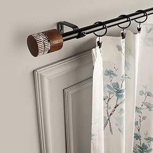 the decor mart 2834-4834 adjustable curtain rod for door amp windows with brackets set curtains hanging extendable iron metal pipe holder with rustic drum wooden finial