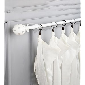the decor mart 2834-4834 adjustable curtain rod for door amp windows with brackets set curtains hanging extendable iron metal pipe holder with grey polka ceramic finial white 07534 diameter