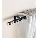 The Decor Mart 28"-48" Adjustable Curtain Rod for Door &amp; Windows with Brackets Set Curtains Hanging Extendable Iron Metal Pipe Holder with BW Wood Finial (Black, 0.75" Diameter)