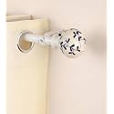 The Decor Mart 28"-48" Adjustable Curtain Rod for Door &amp; Windows with Brackets Set Curtains Hanging Extendable Iron Metal Pipe Holder with Mughal Ceramic Finial (White, 0.75" Diameter)