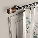 The Decor Mart 28"-48" Adjustable Curtain Rod for Door &amp; Windows with Brackets Set Curtains Hanging Extendable Iron Metal Pipe Holder with Rustic Drum Wooden Finial