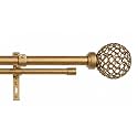 The Decor Mart 28"-48" Adjustable Double Curtain Rod For Door &amp; Windows With Brackets Set Curtains Hanging Extendable Iron Metal Pipe Holder With Ventilia Metal Finial, Gold