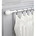 The Decor Mart 28"-48" Adjustable Curtain Rod for Door &amp; Windows with Brackets Set Curtains Hanging Extendable Iron Metal Pipe Holder with Grey Polka Ceramic Finial (White, 0.75" Diameter)