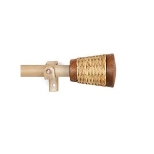 the decor mart 8434-14434 adjustable curtain rod for door amp windows with brackets set curtains hanging extendable iron metal pipe holder with wicker wooden wrap finial rcn-410-m-po1