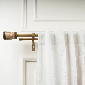 the decor mart 2834-4834 adjustable double curtain rod for door amp windows with brackets set curtains hanging extendable iron metal pipe holder with wicker wooden finial