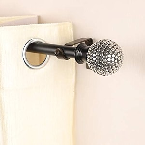 the decor mart 4834-8834 adjustable curtain rod for door amp windows with brackets set curtains hanging extendable iron metal pipe holder with silver stud ball finial black 07534 diameter