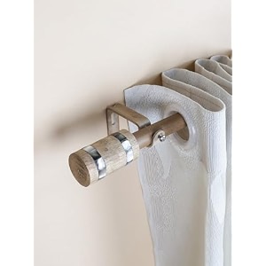 the decor mart 4834-8834 adjustable curtain rod for door amp windows with brackets set curtains hanging extendable iron metal pipe holder with mop amp wood blend finial beige 07534 diameter
