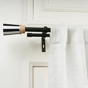 the decor mart 4834-8834 adjustable double curtain rod for door amp windows with brackets set curtains hanging extendable iron metal pipe holder with bw striped wood finial black 07534 diameter