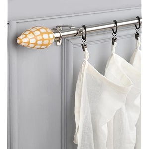 the decor mart 2834-4834 adjustable curtain rod for door amp windows with brackets set curtains hanging extendable stailness steel pipe holder with honey comb mop finial silver 07534 diameter