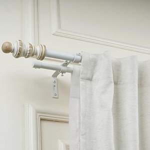 the decor mart 2834-4834 adjustable double curtain rod for door amp windows with brackets set curtains hanging extendable iron metal pipe holder with carved distressed white finial white 07534diameter