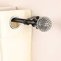 The Decor Mart 48"-88" Adjustable Curtain Rod for Door &amp; Windows with Brackets Set Curtains Hanging Extendable Iron Metal Pipe Holder with Silver Stud Ball Finial (Black, 0.75" Diameter)