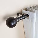 The Decor Mart 84"-144" Adjustable Curtain Rod for Door &amp; Windows with Brackets Set Curtains Hanging Extendable Iron Metal Pipe Holder with Coco Shell Finial (Black, 1" Diameter)