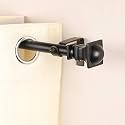 The Decor Mart 48"-88" Adjustable Curtain Rod for Door &amp; Windows with Brackets Set Curtains Hanging Extendable Iron Metal Pipe Holder with Metal Half Round Finial (Black, 0.75" Diameter)