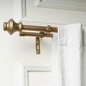 The Decor Mart 28"-48" Adjustable Double Curtain Rod For Door &amp; Windows With Brackets Set Curtains Hanging Extendable Iron Metal Pipe Holder With Typho Gold Metal Finial