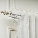 The Decor Mart 28"-48" Adjustable Double Curtain Rod for Door &amp; Windows with Brackets Set Curtains Hanging Extendable Iron Metal Pipe Holder with Carved Distressed White Finial (White, 0.75"Diameter)