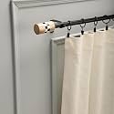 The Decor Mart 48"-88" Adjustable Curtain Rod for Door &amp; Windows with Brackets Set Curtains Hanging Extendable Iron Metal Pipe Holder with Chess Wood Finial (Black, 0.75" Diameter)