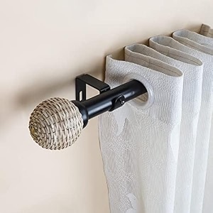 the decor mart 8434-14434 adjustable curtain rod for door amp windows with brackets set curtains hanging extendable iron metal pipe holder with wicker weave finial black07534 diameter