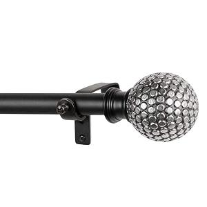 the decor mart 8434-14434 adjustable curtain rod for door amp windows with brackets set curtains hanging extendable iron metal pipe holder with silver stud ball finial black 07534 diameter