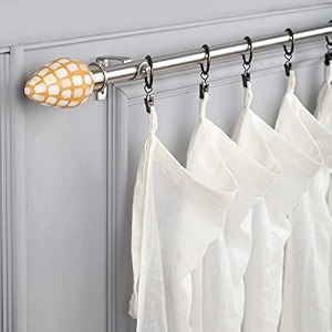 the decor mart 8434-14434 adjustable curtain rod for door amp windows with brackets set curtains hanging extendable stailness steel pipe holder with honey comb mop finial silver 07534 diameter