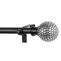 The Decor Mart 84"-144" Adjustable Curtain Rod for Door & Windows with Brackets Set Curtains Hanging Extendable Iron Metal Pipe Holder with Silver Stud Ball Finial (Black, 0.75" Diameter)