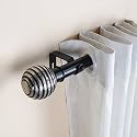 The Decor Mart 84"-144" Adjustable Curtain Rod for Door &amp; Windows with Brackets Set Curtains Hanging Extendable Iron Metal Pipe Holder with Engraved Metal Finial (Black, 0.75" Diameter)