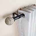 The Decor Mart 84"-144" Adjustable Curtain Rod for Door &amp; Windows with Brackets Set Curtains Hanging Extendable Iron Metal Pipe Holder with Wicker Weave Finial (Black,0.75" Diameter)