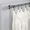 The Decor Mart 48"-88" Adjustable Curtain Rod for Door &amp; Windows with Brackets Set Curtains Hanging Extendable Iron Metal Pipe Holder with Glass Bloom Finial (Black, 0.75" Diameter)
