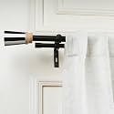 The Decor Mart 84"-144" Adjustable Double Curtain Rod For Door &amp; Windows With Brackets Set Curtains Hanging Extendable Iron Metal Pipe Holder With Bw Striped Wood Finial (Black, 0.75" Diameter)