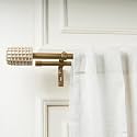 The Decor Mart 84"-144" Adjustable Double Curtain Rod For Door & Windows With Brackets Set Curtains Hanging Extendable Iron Metal White Distressed Cane Wrap Finial Curtain Rod Beige (Hardware Included