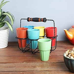 the decor mart cutting chai glass set with metal stand6 glasses