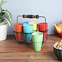 The Decor Mart Cutting Chai Glass Set with Metal Stand(6 Glasses)