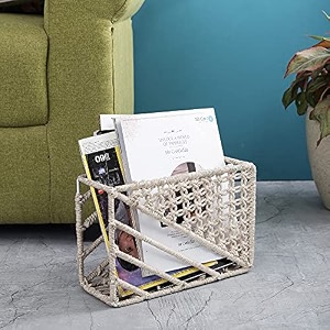 the decor mart handcrafted macrame with metal wire frame file organizer - stylish table decor for home bringing organization and boho charm to spaces