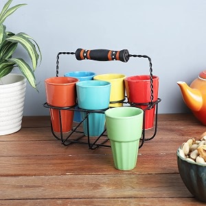 the decor mart cutting chai glass set with metal stand6 glasses