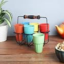 The Decor Mart Cutting Chai Glass Set with Metal Stand(6 Glasses)