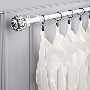 the decor mart single 4834-8834 adjustable curtain rod for door amp windows with brackets set hanging extendable iron metal pipe holder with handpainted botanic ceramic finial white07534 diameter