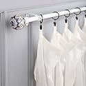 The Decor Mart Single 48"-88" Adjustable Curtain Rod for Door &amp; Windows with Brackets Set Hanging Extendable Iron Metal Pipe Holder with Handpainted Botanic Ceramic Finial (White,0.75" Diameter)