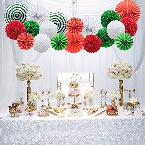 decor nation hanging party decorations set tissue paper fan paper pom poms flowers for wedding birthday bachelorette graduation party kit design-7red green orange pack of 18