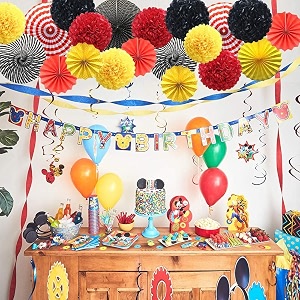 decor nation hanging party decorations set tissue paper fan paper pom poms flowers for wedding birthday bachelorette graduation party kit design-12red yellow black pack of 18