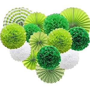 decor nation hanging party decorations set tissue paper fan paper pom poms flowers for wedding birthday bachelorette graduation party kit design-4green white pack of 14