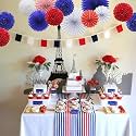 Decor Nation Hanging Party Decorations Set Tissue Paper Fan Paper Pom Poms Flowers for Wedding Birthday Bachelorette Graduation Party Kit (Design-10(Red Purple White), Pack of 18)