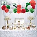 Decor Nation Hanging Party Decorations Set Tissue Paper Fan Paper Pom Poms Flowers for Wedding Birthday Bachelorette Graduation Party Kit (Design-7(Red Green Orange), Pack of 18)