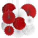 Decor Nation Hanging Party Decorations Set Tissue Paper Fan Paper Pom Poms Flowers for Wedding Birthday Bachelorette Graduation Party Kit (Design-14(White Red), Pack of 14)
