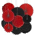 Decor Nation Hanging Party Decorations Set Tissue Paper Fan Paper Pom Poms Flowers for Wedding Birthday Bachelorette Graduation Party Kit (Design-15(Red Black), Pack of 14)