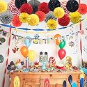 Decor Nation Hanging Party Decorations Set Tissue Paper Fan Paper Pom Poms Flowers for Wedding Birthday Bachelorette Graduation Party Kit (Design-12(Red Yellow Black), Pack of 18)