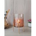 Golden Triple T-Light Candle Holder with Glass Cups – Elegant Metal Candle Stand for Home, Festive &amp; Gifting