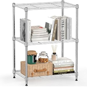 metal commercial grade heavy-duty 3-tier height adjustable rackload capacity 50 kg per shelf 3 tier-chrome75 x 35 x 90 cm