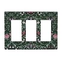 Decorative 3 Gang Outlet Decorator Light Switch Wall Plate Cover Dark Green William Boho Floral Morris Flower Leaves Spring Electrical GFCI/Rocker Screwless Faceplate Switchplate for USB Dimmer